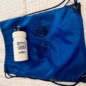Blue Swag Bag and white water bottle set